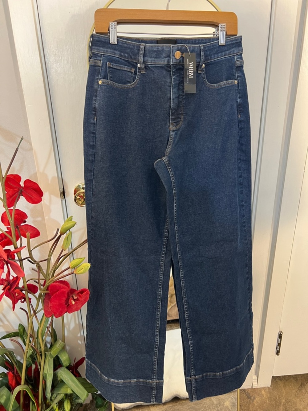 White House Black Market High Rise Wide-Leg Dark Blue Denim Jeans Size 6S